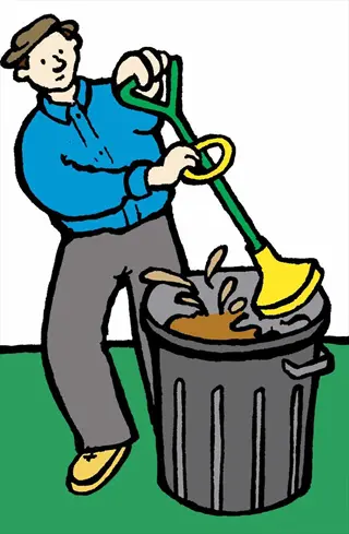 man using a string trimmer trash can to clear debris