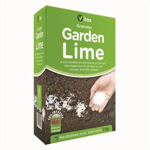 vitax garden lime soil granules box with soil image and hand holding white granules